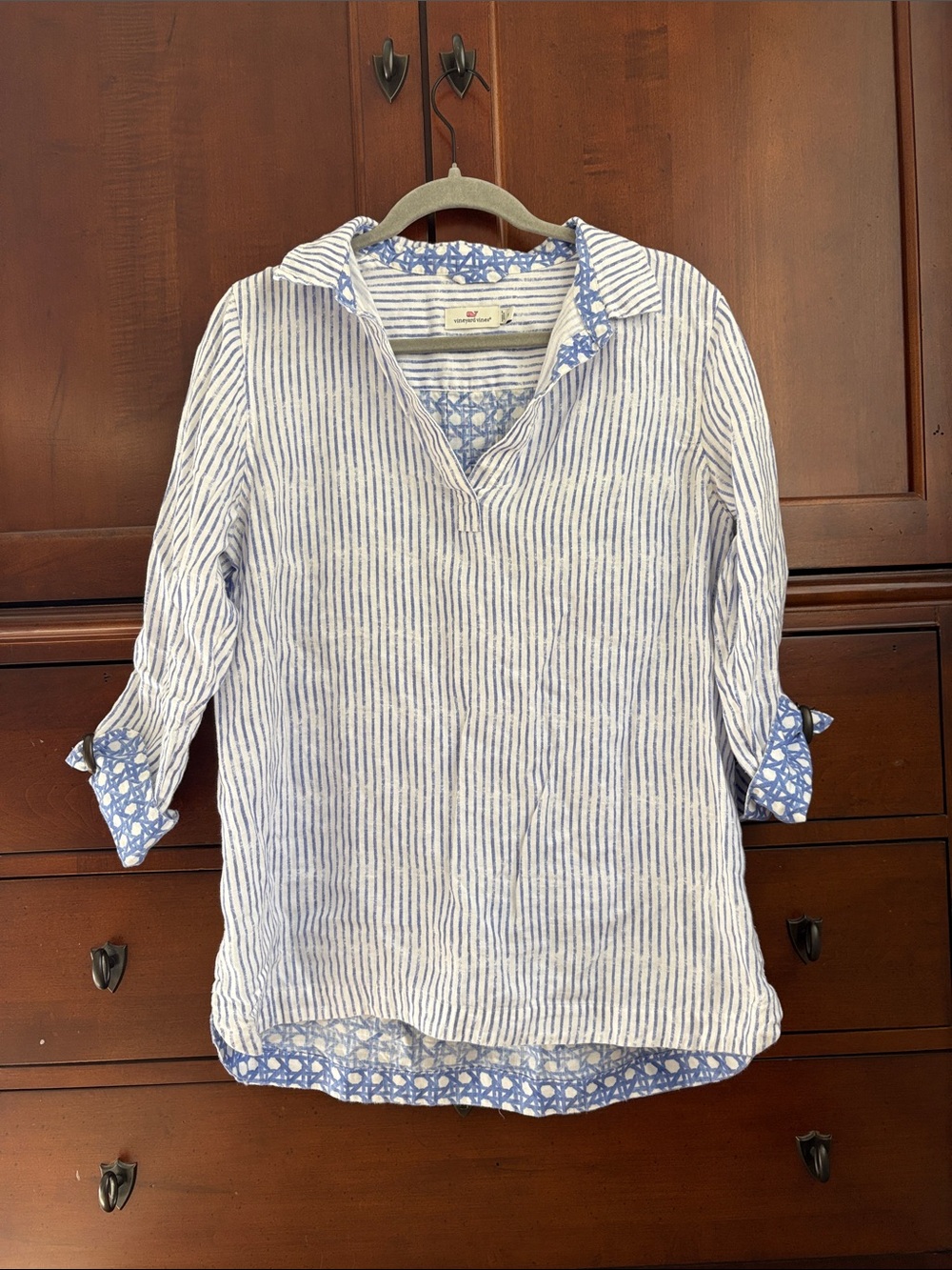 Vineyard Vines Blue and White Striped Collared Popover Coverup